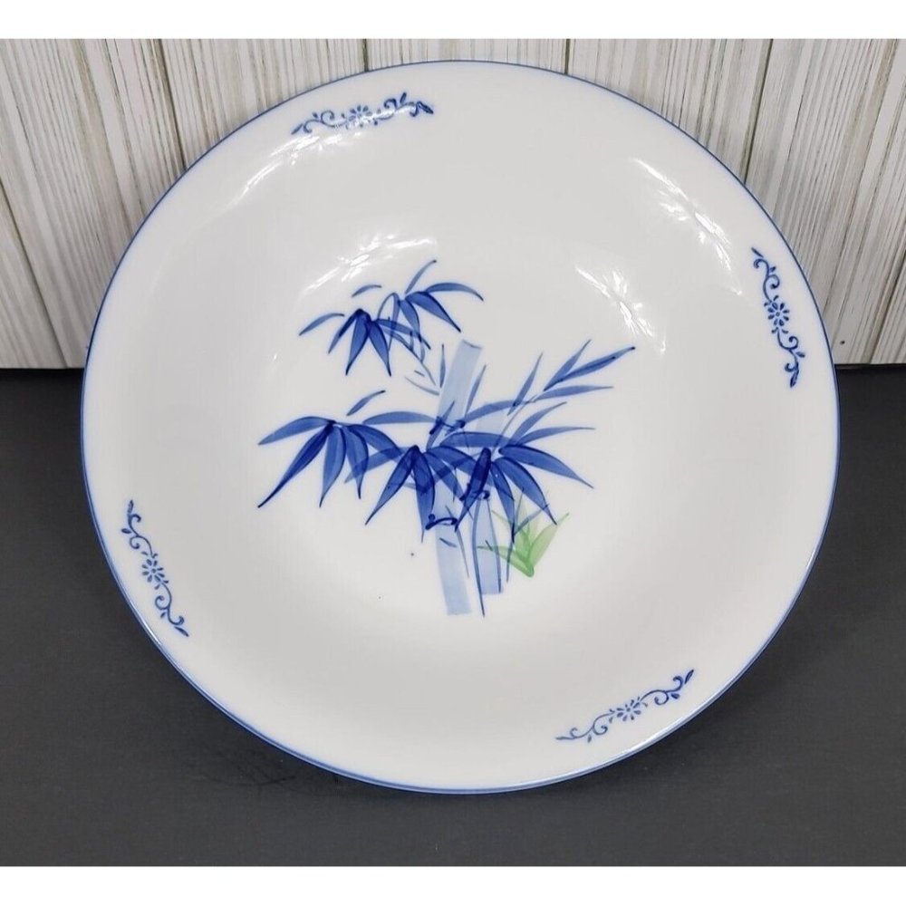 Blue Bamboo 10 Inch Ceramic  Serving Bowl Blue White Artist YUSHUI CHONGYE